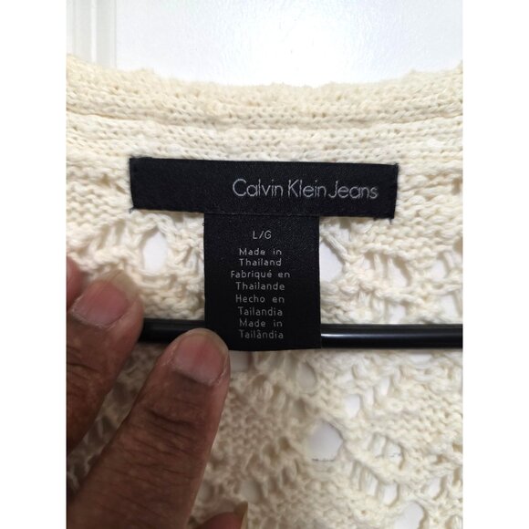 Calvin Klein Jeans Women's Crochet Knit Cardigan Sweater L/G Short Sleeve Cream - Picture 4 of 6